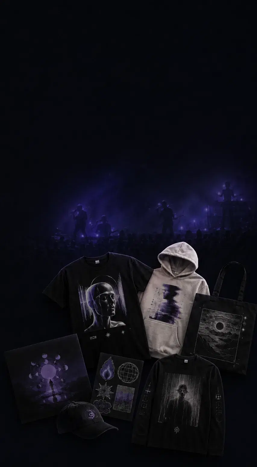 Merchandise from several artists on a label